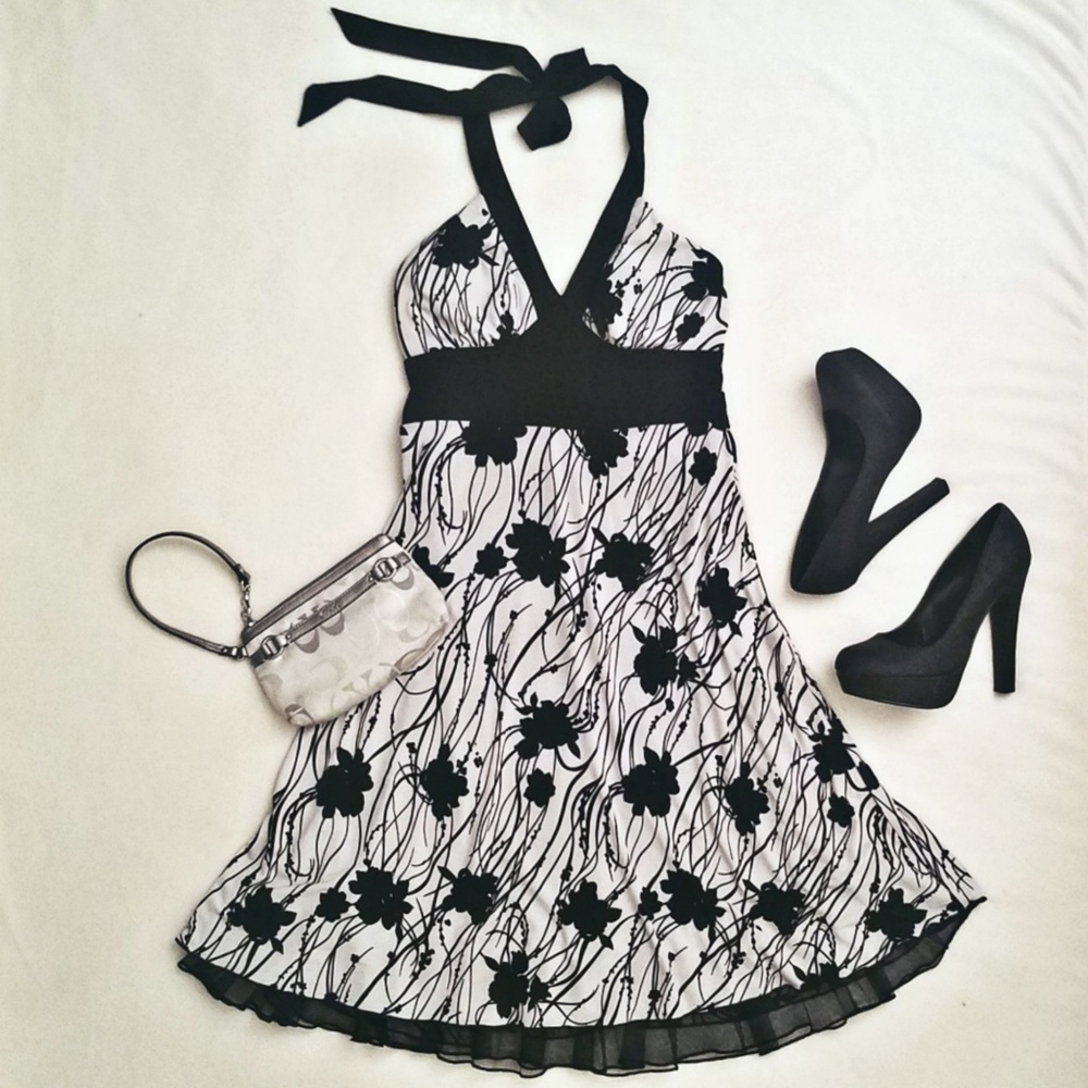 Speechless Black & White Floral Halter Dress